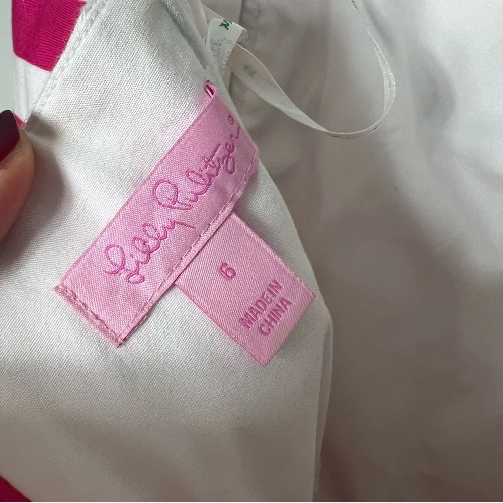 Lilly Pulitzer Striped Strapless Dress Pink White Peplum 598 - Picture 8 of 10